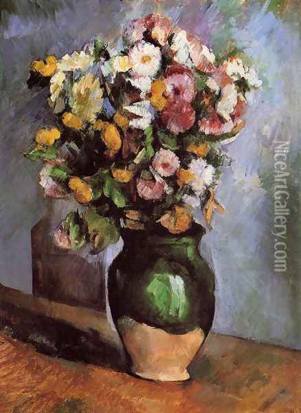 Flowers In An Olive Jar Oil Painting - Paul Cezanne
