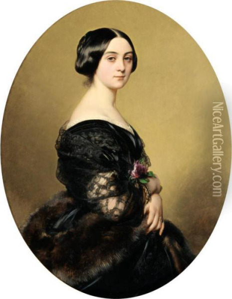 Portrait De La Baronne Henri Hottinguer, Nee Carolinedelessert Oil Painting - Franz Xavier Winterhalter