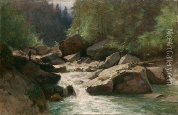 Schmadribach (berner Oberland) (schmadribach - Bernese Oberland) Oil Painting - Gustave Eugene Castan