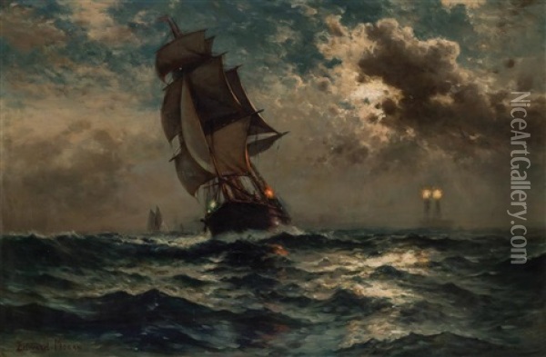 Sailing In The Moonlight Oil Painting - Edward Moran
