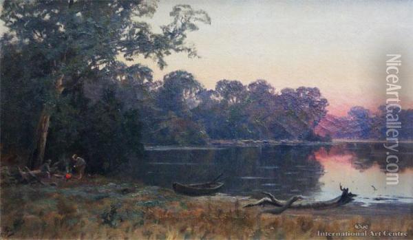 River Sunset Oil Painting - Ernest William Christmas