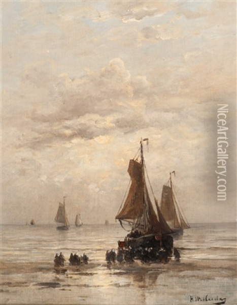The Unloading Of The Bomschuit Oil Painting - Hendrik Willem Mesdag