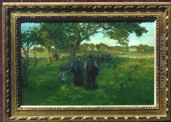 Meeting On The Village Green Oil Painting - August Franzen