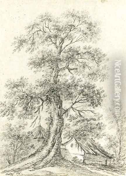 A tree and a cottage Oil Painting - Jacques Charles Oudry