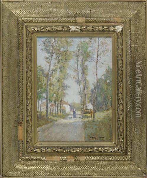 Tree Lined Street Scene Oil Painting - William Staples Drown