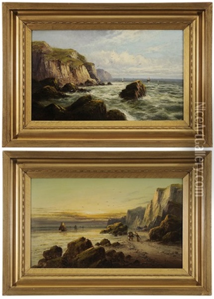 On The Cornish Coast And The Sunset Hour (pair) Oil Painting - Frank Hider