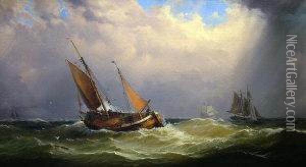 Shipping In A Stiff Breeze Oil Painting - Paul Claes