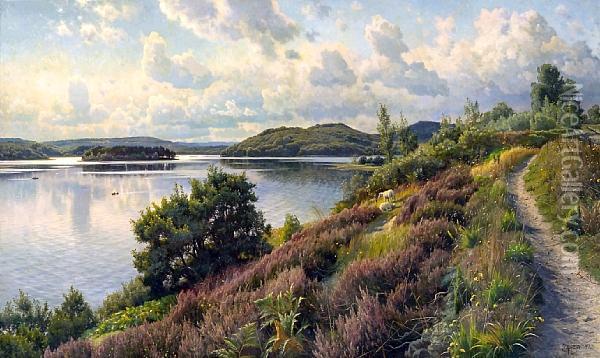 A View Of Borreso From Himmelbjerget,denmark Oil Painting - Peder Mork Monsted