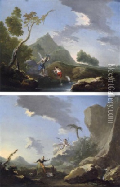 Tobias Und Der Engel Oil Painting - Norbert Joseph Carl Grund