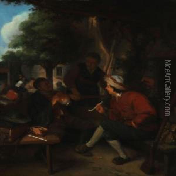 Men Enjoying Themselves Under A Shady Tree Oil Painting - J. Van Pelt