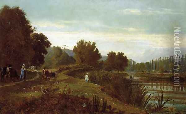 A Shepherd with his Flock Oil Painting - Nicolas Louis Cabat