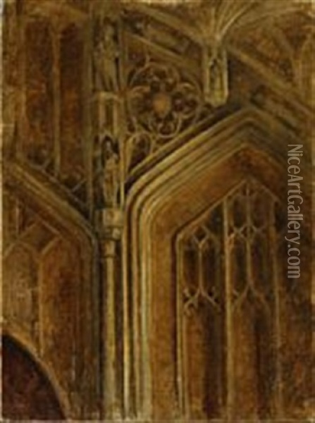 Architectural Detail Of The Interior In The Divinity School In Oxford Oil Painting - Svend Hammershoi