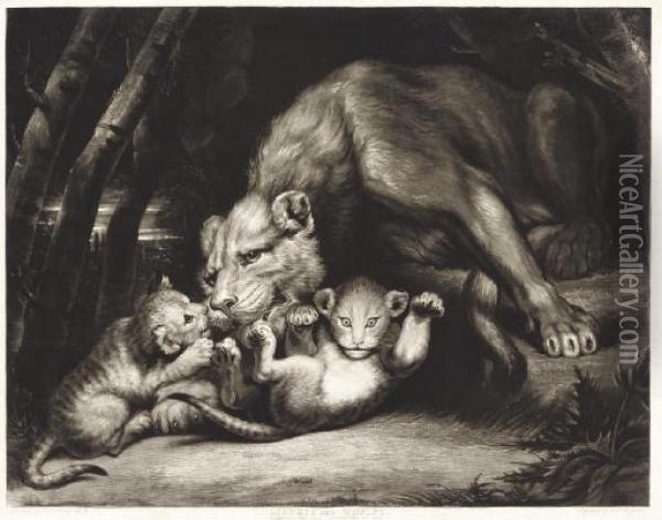Lioness And Whelps Oil Painting - Samuel William I Reynolds