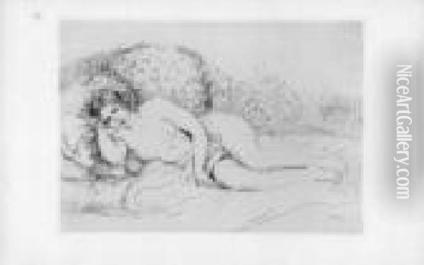 femme Nue Couchee, Tournee A Gauche Oil Painting - Pierre Auguste Renoir