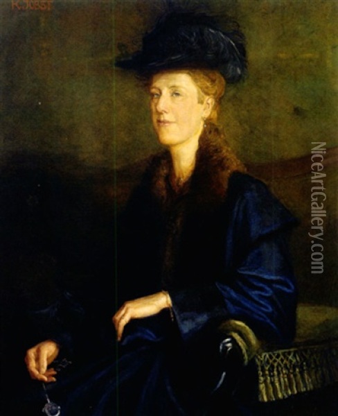 Halbfigurliches Portrait Einer Blonden Dame Mit Lorgnon In Der Rechten Oil Painting - Karl Jobst