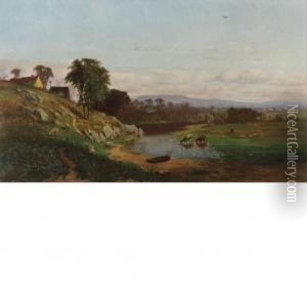 New England River Landscape Oil Painting - Frederick Dickinson Williams