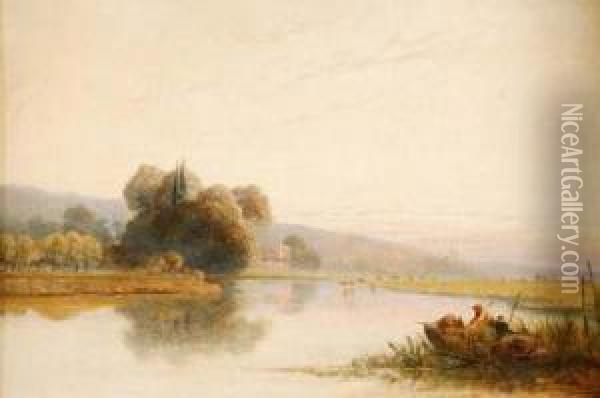 A River Scene With Fisherman Oil Painting - Edwin H., Boddington Jnr.