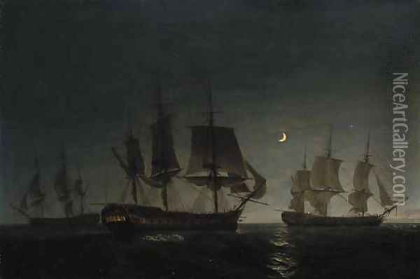The East Indiaman, Rockingham, being floated off a shoal in the Red Sea, on the night of 8 June 1801 Oil Painting - Nicholas Pocock