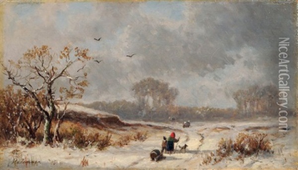 Winterlandschaft Mit Heimkehrenden Bauern Oil Painting - Adolf Stademann