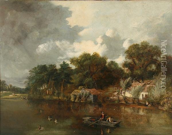 Punt In A River Landscape Oil Painting - William Henry Crome