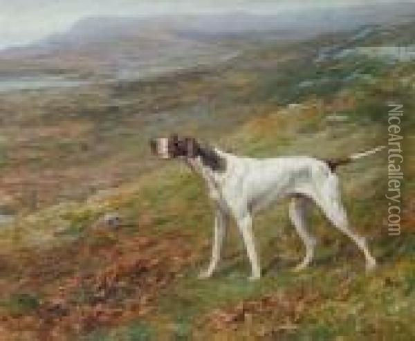 A Pointer On A Moor Oil Painting - Maud Earl
