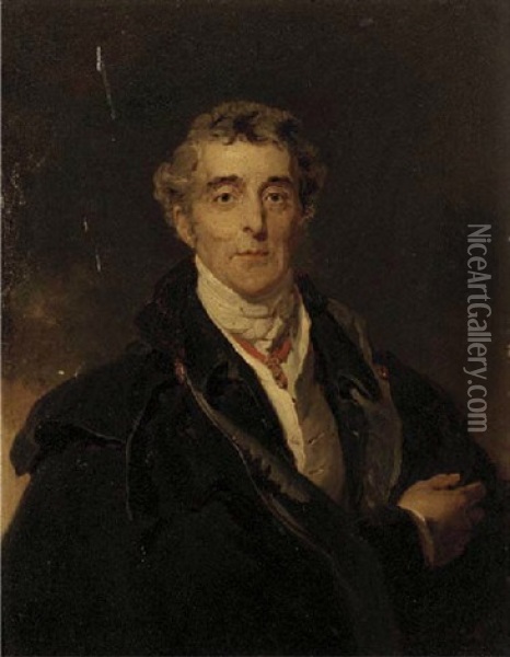Portrait Of Arthur Wellesley, 1st Duke Of Wellington, In A Black Cloak And White Cravat Oil Painting - Thomas Lawrence