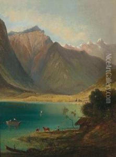 View Of The Achensee With The Pertisau Oil Painting - Ferdinand Feldhutter