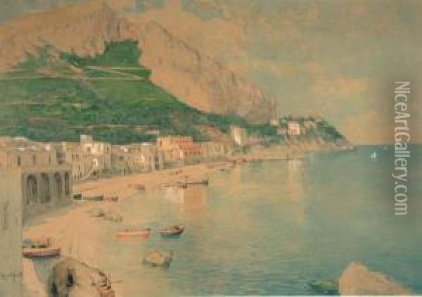 Capri Acquerello Su Cartone Cm 34x48.5 Firmato In Basso A Sinistra:e.monteforte Oil Painting - Edoardo Monteforte