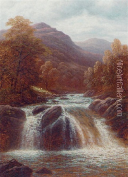 Falls On The Llugwy, North Wales Oil Painting - William Mellor