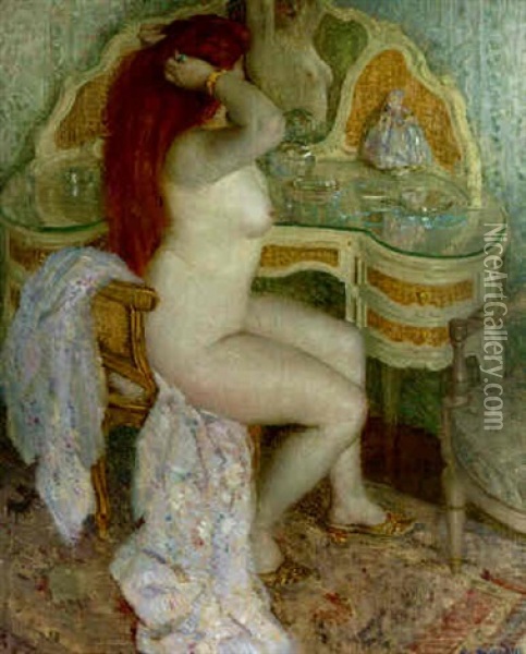 Nude Seated At Her Dressing Table Oil Painting - Frederick Carl Frieseke