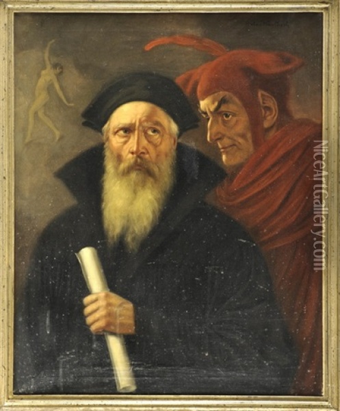 Faust Mit Mephisto U. (traum)tanzerin Im Hintergrund Oil Painting - Anton Kaulbach