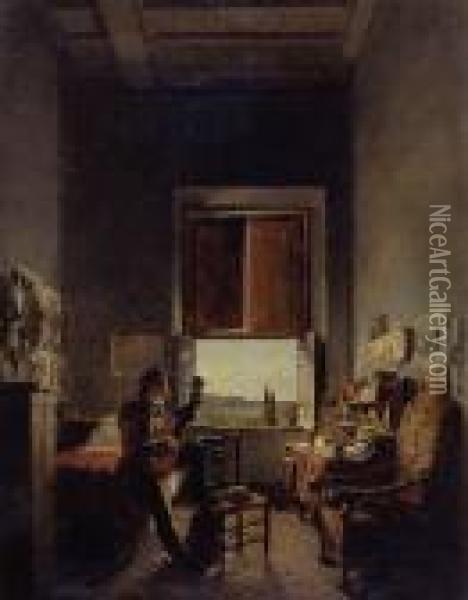 Louis-vincent-leon Palliere In His Studio At The Villa Medici Oil Painting - Jean, Le Romain Alaux