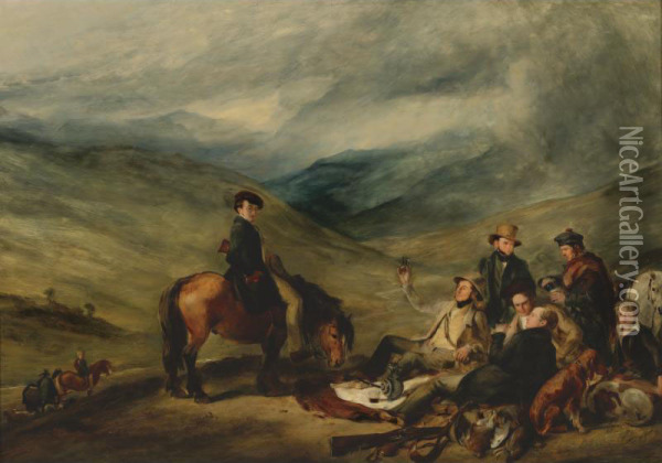A Shooting Party Regaling- A Scene In The Moors Oil Painting - William Simson