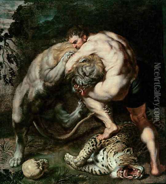 Hercules Fighting the Nemean Lion Oil Painting - Peter Paul Rubens
