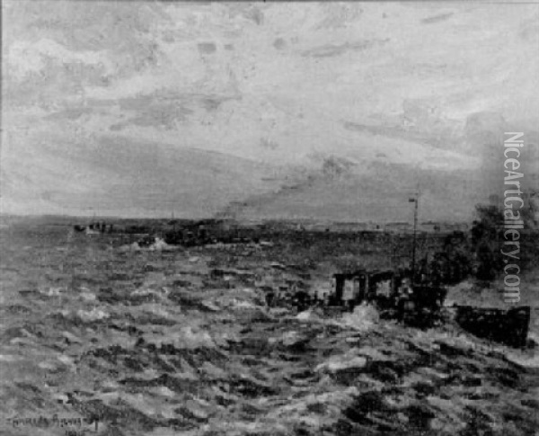 Destroyers Patrolling Off The English Coast Oil Painting - Charles David Jones Bryant