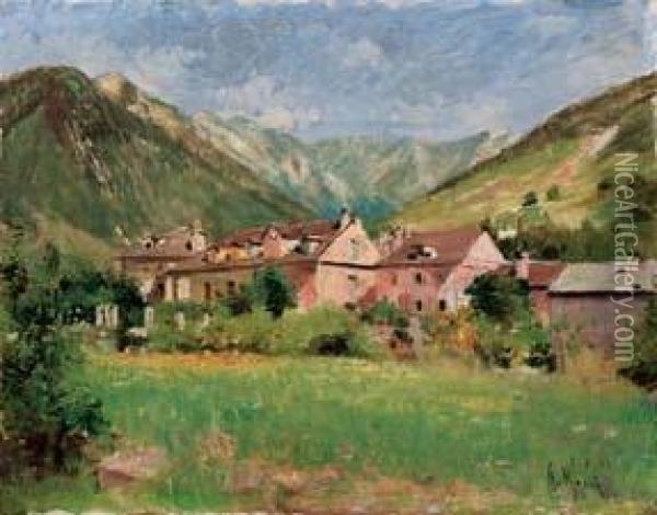 Case In Montagna - 1933 Oil Painting - Alberto Rossi