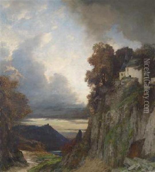 Dusk On The Rhein-koblenz Oil Painting - Albert Flamm