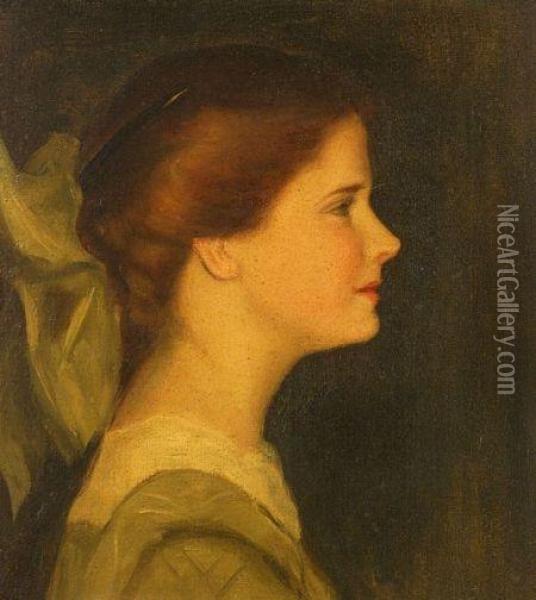 Portrait Of A Young Girl In Profile Oil Painting - Edmund Charles Tarbell