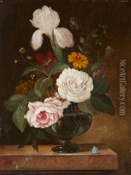 Still Life With Roses, Tulips And Lilies In A Vase Oil Painting - Franz Xaver Petter