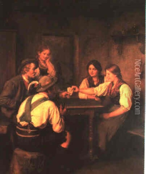 Kartenspiel In Der Bauernstube Oil Painting - Franz Von Defregger
