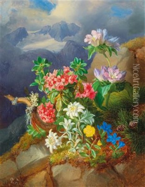 Alpine Flowers Oil Painting - Andreas Lach