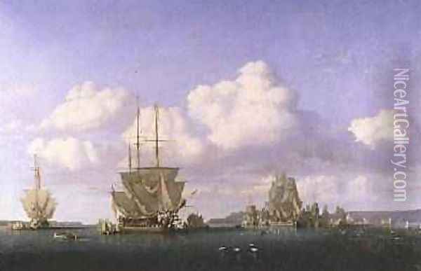 The Anchorage of Brest in Calm Weather 1844 Oil Painting - Jules Achille Noel