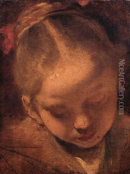 A girl, head and shoulders, looking down Oil Painting - Jan or Joan van Noordt