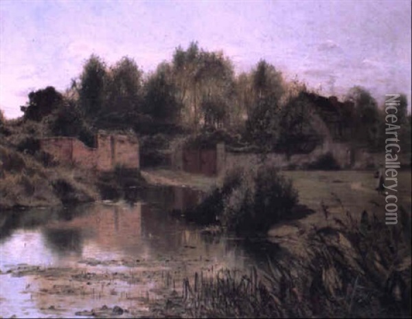The Village Pond Oil Painting - Ernest Parton