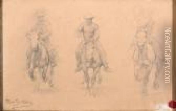 A Study Of Three Horsemen Oil Painting - Rosa Bonheur