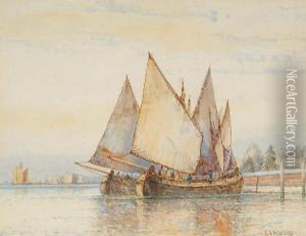 Fishing Boats In The Venetian Lagoon Oil Painting - Frederick James Aldridge