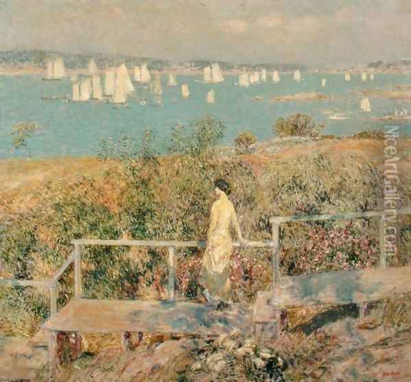Yachts, Gloucester, 1889 Oil Painting - Childe Hassam