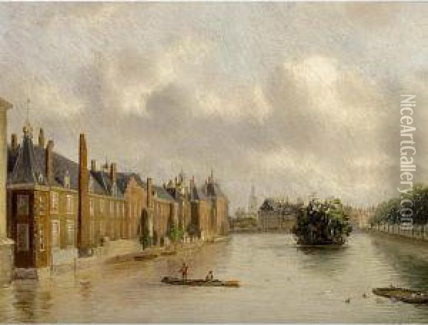 The Hofvijver, The Hague Oil Painting - Carl Eduard Ahrendts