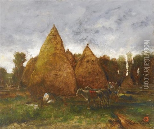 Haystacks Oil Painting - Laszlo Paal