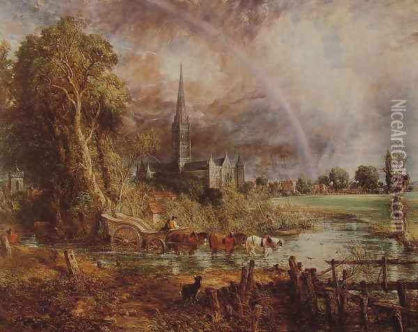 Salisbury Cathedral From the Meadows, 1831 Oil Painting - John Constable